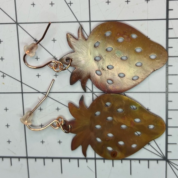 Handmade Strawberry Shaped Dangle Earrings Hand Painted Laser Cut Resin, [2”] - Picture 8 of 8